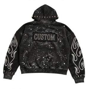 Custom Black <b>Rhinestone</b> Hoodie for Men Galaxy Print Pullover Streetwear Sweatshirt Casual Oversized Hooded <b>Jacket</b> - Product Image 2