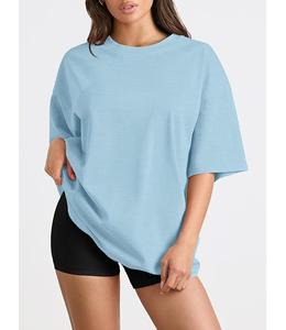 Camiseta de Mujer de Algodón 100% Sólido, Diseño Nuevo, Manga Corta, Cuello con Hombros Caídos, Estilo Holgado Informal y Transpirable, Hecho en Bangladesh - Product Image 2