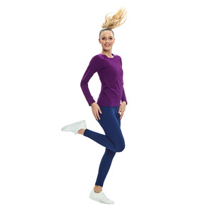 Haut de yoga court à manches longues pour femme, coupe ajustée, col rond, respirant, antibactérien, écologique, séchage rapide, personnalisé - Product Image 2