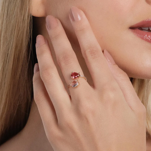 Bague en or 9 carats pour femme avec pierre précieuse, quartz rose en forme de poire, sertie à griffes, pierres roses et rouges, style glamour, bijoux à porter au quotidien - Product Image 4