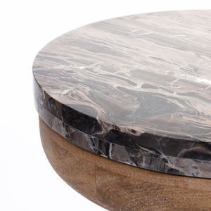 Modern Multi-functional Convertible Extendable Nightstand Bedside Holly Mango Wood Side Table with Cappuccino Marble - Product Image 5