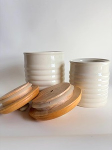 Elegant Ribbed <b>Storage</b> Canister Set With Wooden Lid Secure Seal Spacious Capacity <b>Kitchen</b> Counter Organization Solution - Product Image 5