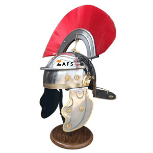 Casque de Centurion Romain Fait Main avec Plume Rouge en Acier Doux – Réplique Historique pour Reconstitutions et Événements Cosplay - Product Image 3
