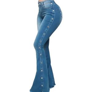 Jeans Casuales Impermeables para Mujer Tallas Grandes, OEM, Elásticos, de Mezclilla, Cintura Alta, de Algodón, Pierna Ancha, Venta al Por Mayor, Moda de Alta Calidad - Product Image 1