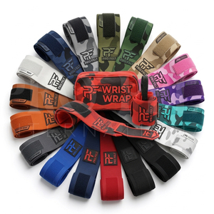 Bandes de compression élastiques en nylon personnalisées pour poignets, motif camouflage rouge, pour haltérophilie, entraînement en salle, powerlifting et fitness - Product Image 1
