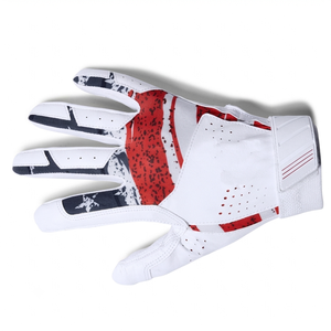 ถุงมือตีเบสบอล QASWA SPORTS ระดับพรีเมียม ประสิทธิภาพสูง สำหรับผู้ใหญ่ หนังลายขาว ฝ่ามือปักธงชาติอเมริกา สีแดง - Product Image 2