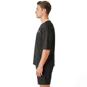 Men's Black Mesh Sports T Shirt And Shorts <b>Set</b> Breathable Quick Dry Activewear Outfit For Training Running And Everyday - Product Image 6