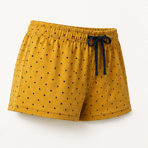Custom Mustard Yellow Polka Dot Womens Relaxed Fit Drawstring <b>Lounge</b> <b>Shorts</b> Combed Cotton Jersey WPSHORT-0013 - Product Image 3