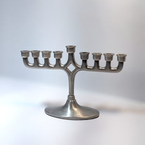 Modern <b>Silver</b> Minimal Metal Menorah Candle Holder Hanukkah Decorative Tabletop Sleek Elegant Home Display - Product Image 5