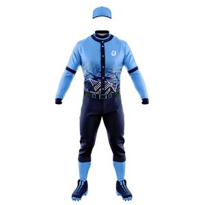 Light Blue Navy Baseball Kit for Men Full Uniform Button Down Jersey Pants Belt Breathable Lightweight <b>Athletic</b> Team Tournament - Product Image 3