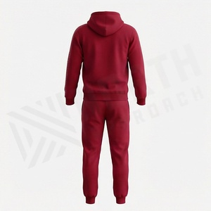 Conjunto Deportivo para Hombre con Sudadera con Capucha Roja y Pantalones, Cierre Completo, Color Sólido, Algodón, Ropa Deportiva Casual para Otoño - Product Image 2