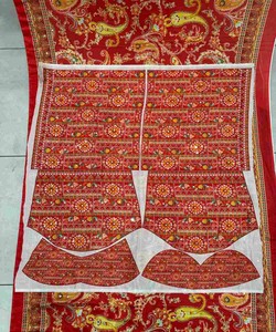 Traditional <b>Red</b> Cotton <b>Saree</b> With Print Floor-Length Sari For Women Wedding Wear India Pakistan Ethnic Style 85324 DVD ON5176 - Product Image 5