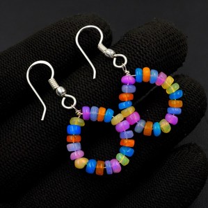 Pendientes de Ópalo Etíope Multicolor Natural, Plata de Ley y Oro - Product Image 5