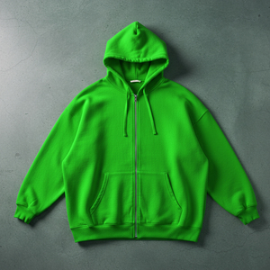 Sweat-shirt à capuche zippé vert surdimensionné pour homme, en molleton décontracté, couleur unie, coupe classique, idéal pour l'automne - Product Image 2