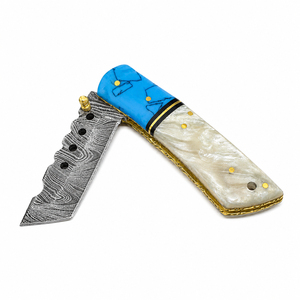 Cuchillo de bolsillo Burraq DIY de acero de Damasco hecho a mano con mango hermoso y hoja de punta clip de 8 pulgadas, OEM disponible, regalos - Product Image 3
