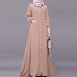 Robe longue islamique tendance, boutonnée, modeste, à manches longues, de haute qualité, en lin/coton/polyester, pour femme musulmane. - Product Image 3