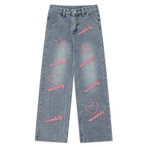 Jeans de mezclilla para hombre con bordado de parches personalizados, al por mayor, de moda, holgados, rectos, lavados, estilo baggy, de color liso, de tela gruesa, estilo casual - Product Image 2