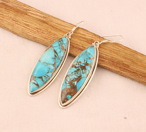 Wholesale Marquise Blue Copper Turquoise <b>Earrings</b> 925 Sterling <b>Silver</b> Blue Mohave Turquoise <b>Drop</b> <b>Earrings</b> B2B Jewelry Supplier - Product Image 4