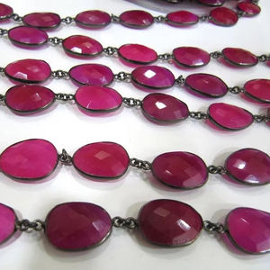 Natural Hot Pink Chalcedony Briolette Faceted Bezel Connector <b>Chain</b> - Product Image 3