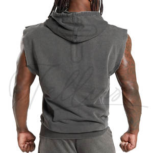 Sudadera sin mangas para hombre, para gimnasio, con capucha, bordada, de poliéster/algodón, con cremallera, de secado rápido, transpirable, con patrón sólido, tejida a crochet, para otoño - Product Image 3