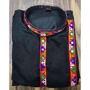 FANCY ALGODÓN BORDADO TRABAJO HOMBRE KURTA PIJAMA NEGRO - Product Image 3