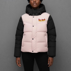 Chaqueta acolchada corta con capucha y bloques de color para mujer, abrigo de invierno cálido - Product Image 3