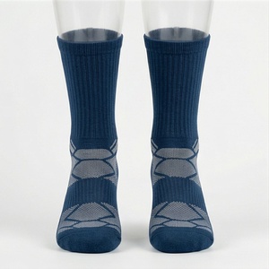 Crew <b>Socks</b> Blue Geometric Pattern Breathable <b>Running</b> Athletic <b>Socks</b> for Adults Summer Standard Thickness Knitted Design - Product Image 1