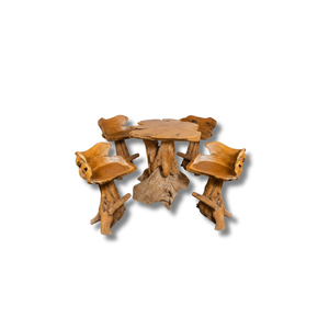 Ensemble de table de bar rustique en racine de teck avec tabourets à dossier faits à la main, design antique, hôtels, villas, complexes hôteliers, cafés, salons, ARTERRA - Product Image 1