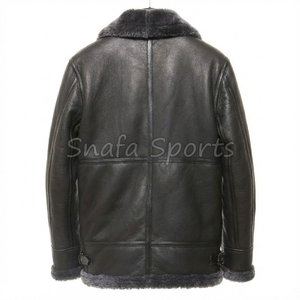 Men's <b>Sheepskin</b> Shearling Leather <b>Jacket</b> Casual Flight Coat with Zippered Closure Genuine Leather Fur Bomber <b>Jacket</b> - Product Image 2