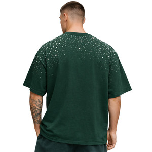 เสื้อยืดผู้ชายทรงโอเวอร์ไซส์สีเขียวประดับเพชรเทียมลายกราฟิกวิบวับสไตล์สตรีทแวร์ฮิปฮอปทรงบ็อกซี่แขนสั้น  ผู้จำหน่าย - Product Image 3
