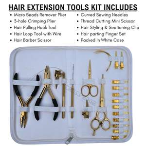 Kit d'outils professionnels pour extensions de cheveux dorées avec pince à micro-anneaux à 3 trous, outil de suppression de perles, outil à boucle Microlink, ciseaux - Product Image 2