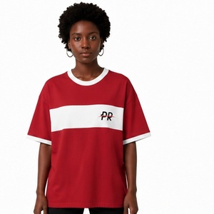 Camiseta Oversize Personalizada con Ribetes para Mujer, Estilo Casual, Ajuste Regular, Streetwear, Deportiva, Manga Corta, Tejido Grueso, Bordado de Verano - Product Image 5