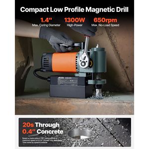 Trapano Magnetico Portatile 1300W a Basso Profilo con Diametro di Foratura 1.4, Potenza 2248 Lbf, Velocità 650 RPM - Product Image 2