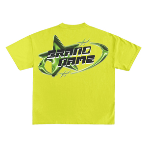 T-shirt à manches courtes jaune fluorescent pour homme, col rond, coupe ample, décontracté, 100% coton, impression du logo étoile, personnalisable avec votre marque - Product Image 2