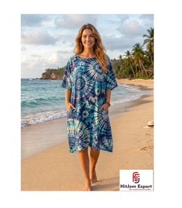 Custom printed women beach <b>cover</b> <b>up</b> <b>kaftan</b> dress in silk cotton rayon or polyester loose fit comfortable and customizable design - Product Image 1