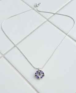 Collar y colgante de plata alemana con zafiro natural, diseño circular, popular y de moda, para mujer. - Product Image 1