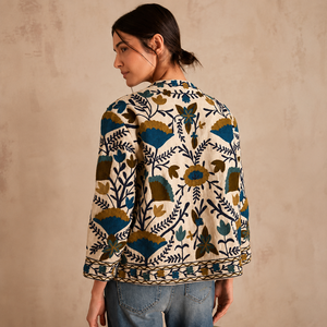 Veste matelassée en coton brodée sur mesure pour femme, faite à la main, motif floral bohème, ouverte sur le devant, décontractée, vintage, ethnique, manteau d'hiver OEM ODM - Product Image 3