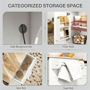 Isola e carrello da cucina bianchi con mobiletto per stoviglie per i tuoi essenziali da cucina - Product Image 4