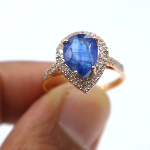 Anillo de Plata de Ley 925 Chapado en Oro Rosa con Piedra Natural de Cianita Azul Intenso, Anillo con Gema de Diamante, Regalo - Product Image 6