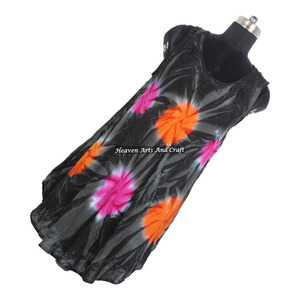 Vestido Casual Sexy para Mujer, Cuello Redondo, Tie Dye, Rayón, Vestido Tipo Paraguas, Diseño Colorido - Product Image 1