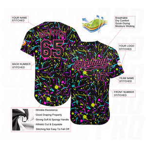 เสื้อเบสบอลลายกราฟฟิตีแบบกำหนดเอง สีดำชมพู ลายสาดสีนีออน 3 มิติ ของแท้ สตรีทแวร์ ทรงโอเวอร์ไซส์ ฮิปฮอป สปอร์ตแวร์ - Product Image 1