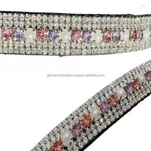 Bande de sourcil en cuir de haute qualité pour cheval, forme droite, strass faits sur mesure, cristaux bling-bling, perles, fait à la main - Product Image 5