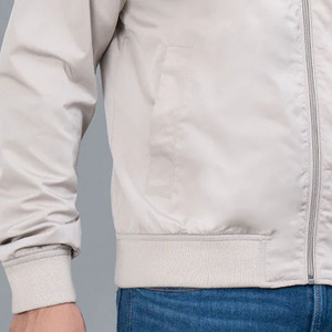 Men's Solid Color Bomber <b>Jacket</b> <b>Zipper</b> Closure Stand Collar Casual Style Autumn Wear 100% Polyester Regular Fit - Product Image 3