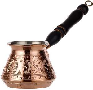 Juego de cafetera turca de cobre martillado hecho a mano, auténtico con motivo de panal grabado, Cezve Ibrik con mango de madera resistente al calor - Product Image 3