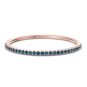 Bracelet jonc ouvrable en or blanc 14 carats avec diamant de laboratoire bleu royal rond (1 carat) Tw. Bracelets et joncs en diamants, bijoux - Product Image 2