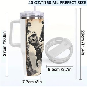 Vaso Térmico Personalizado de 40 oz, Taza de Viaje de Acero Inoxidable con Diseño de Vaquero Montando a un Dinosaurio - Product Image 4