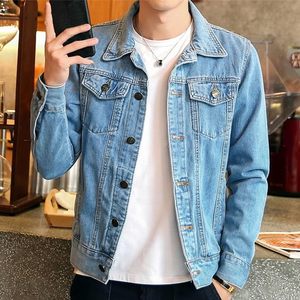 Men's Light Blue Denim Jacket Casual Button Front Solid Color Regular Fit Stonewashed Cotton Washable Spring Wear - Product Image 2