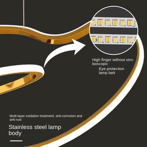 โคมไฟห้อยเพดานสแตนเลสสีทองทันสมัย วงแหวนหลายวง สำหรับห้องอาหาร โรงแรม ไฟ LED ปรับความสว่างได้ - Product Image 3