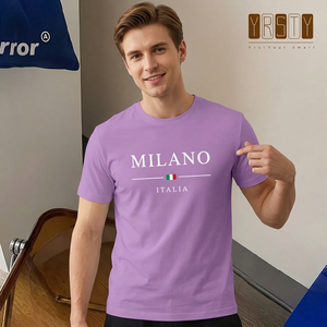 T-shirt décontracté pour homme à manches courtes, col rond, respirant, en jersey polyester/coton, avec impression en relief et logo frontal - Product Image 5