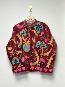 100% Cotton Woven Suzani Embroidery Floral Pattern Reversible Eco-Friendly <b>Velvet</b> Bomber Jacket Long Sleeves for <b>Women</b> Winter - Product Image 2